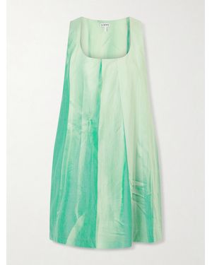 Loewe Dégradé Crinkled Cotton-Blend Mini Dress - Green