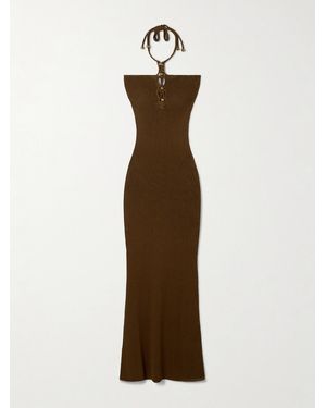 Isabel Marant Eileen Embellished Knitted Halterneck Maxi Dress - Natural