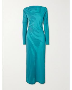 Ioannes Kylie Open-Back Printed Stretch-Jersey Midi Dress - Blue