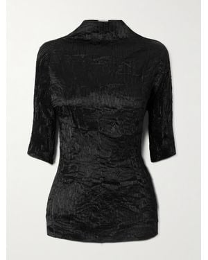 FFORME Dahlia Crinkled Plissé-Satin Blouse - Black