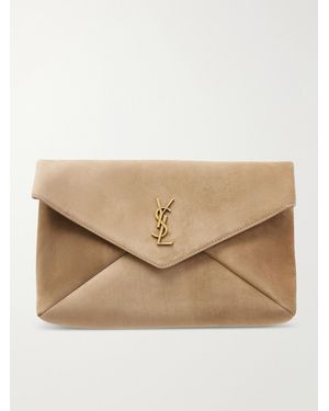 Saint Laurent Cassandre Suede Clutch - Natural