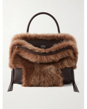 Loewe Amazona 180 Medium Shearling-Trimmed Leather Shoulder Bag - Brown
