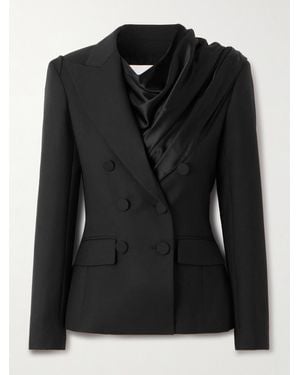 Nina Ricci Double-Breasted Draped Satin-Trimmed Wool Blazer - Black