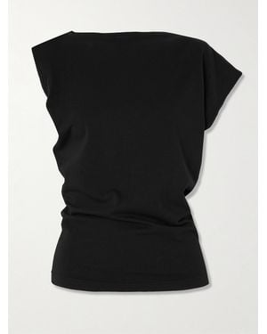 Agolde Beth Asymmetric Draped Cotton-Jersey T-Shirt - Black