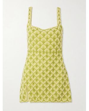 Clio Peppiatt Ariel Embellished Beaded Tulle Mini Dress - Yellow