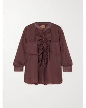 Yvonne S Net Sustain Ruffled Linen Blouse - Red