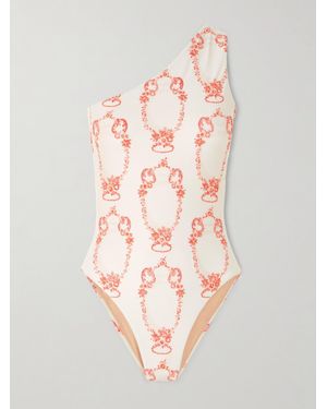 Agua Bendita Remedios Florero One-Shoulder Beaded Embroidered Recycled Swimsuit - Pink