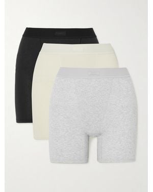 Skims Cotton Rib Boxer 3-Pack – Bone, Light Heather, Soot – Set Aus Drei Shorts - Weiß
