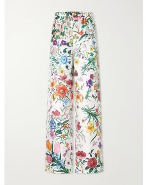 Gucci Floral Silk-Twill Pants - White