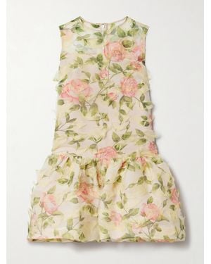 Oscar de la Renta Tiered Floral-Print Silk-Blend Georgette Mini Dress - Natural