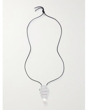 AGMES Baroque Ilona Kette Mit Kordel Aus Veloursleder, Details Aus Sterlingsilber Und Perle - Natur