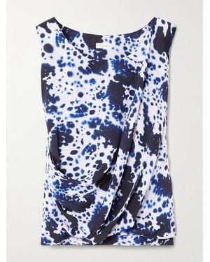 Dries Van Noten Draped Printed Satin Top - Blue