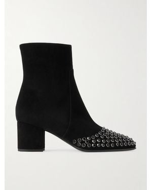 Alaïa Ankle Boots Aus Veloursleder Mit Kristallen - Schwarz