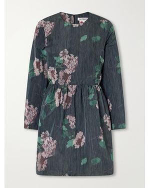 BERNADETTE Lennie Gathered Floral-Print Taffeta Mini Dress - Grey