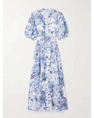 Melissa Odabash Robe Midi En Coton Et Lin Mélangés Imprimés À Ceinture Kitty - Bleu