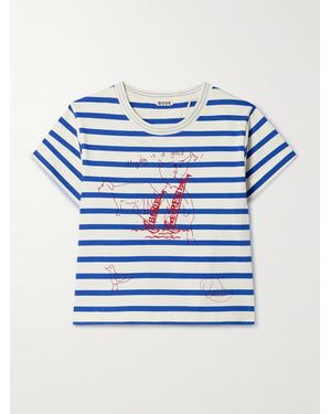 Bode Sails Margate Cropped Embroidered Printed Cotton-Jersey T-Shirt - Blue
