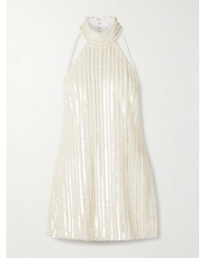 retroféte Yaeko Embellished Crepe Halterneck Mini Dress - White