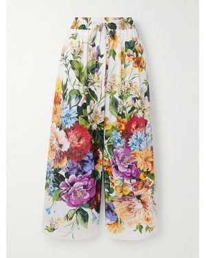 Dolce & Gabbana Hose Mit Weitem Bein Aus Baumwollpopeline Mit Blumenprint - Weiß