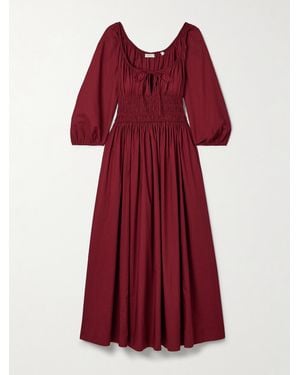 Doen Quintessa Midikleid Aus Biobaumwollpopeline Mit Raffungen Zum Binden - Rot