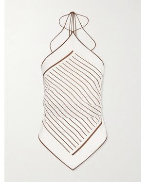 SIR. Marais Striped Silk Halterneck Top - White