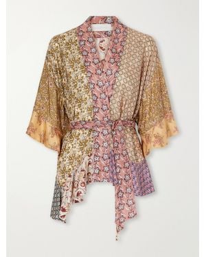 Zimmermann Fairlight Printed Silk-Satin Wrap Blouse - White