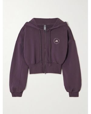 adidas By Stella McCartney Truecasuals Cropped Logo-Print Organic Cotton-Jersey Hoodie - Purple