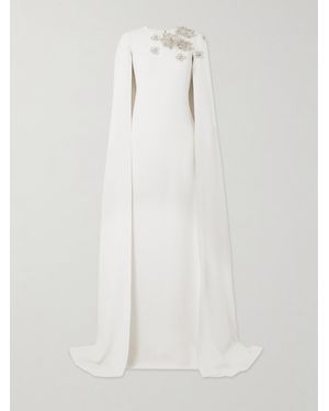 Zuhair Murad Crystal-Embellished Cape-Effect Cady Gown - White