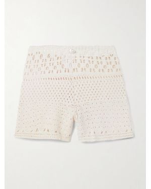 SARA CRISTINA Playa Pearl-Embellished Crocheted Cotton Shorts - White