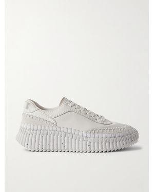 Chloé Net Sustain Nama Embroidered Suede-Trimmed Leather Trainers - White