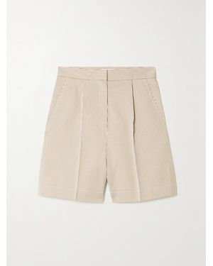 Max Mara Zampino Pleated Striped Cotton And Silk-Blend Shorts - Natural