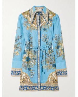 ALÉMAIS Cassie Belted Printed Linen Mini Dress - Blue