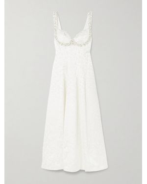 Jonathan Simkhai Charlotte Embellished Pleated Satin-Jacquard Midi Dress - White
