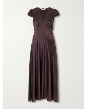 Doen Coraline Lace-Trimmed Silk-Satin Midi Dress - Brown