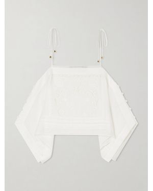 Self-Portrait Embroidered Ramie Top - White