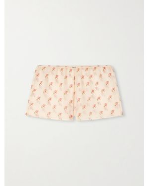KHAITE Tilly Floral-Print Silk-Chiffon Shorts - Natural