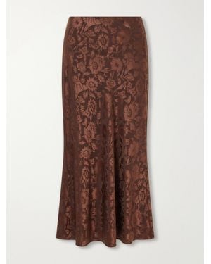 Veronica Beard Clover Floral-Jacquard Silk-Blend Satin Midi Skirt - Brown