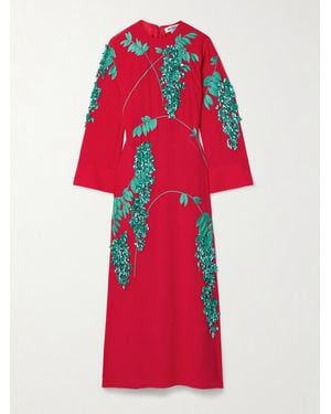 BERNADETTE Harry Midikleid Aus Crêpe De Chine Aus Seide Mit Verzierungen Und Stickereien - Rot