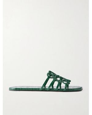 Loewe Petal Anagram Croc-Effect Leather Slides - Green