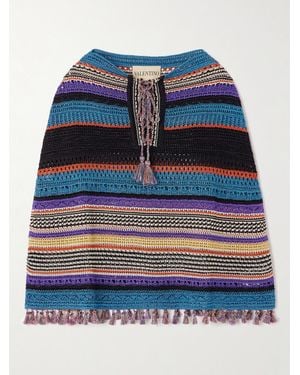 Valentino Garavani Striped Metallic Knitted Poncho - Blue