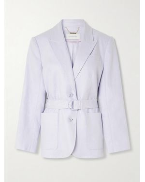 Zimmermann Luna Belted Topstitched Linen Blazer - Purple