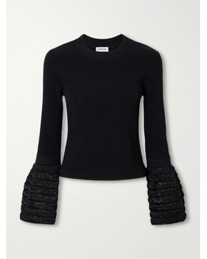 Jonathan Simkhai Maggie Bouclé-Trimmed Ribbed Jersey Top - Black