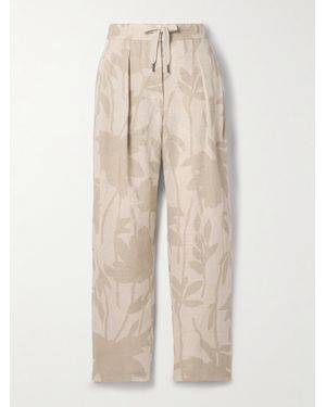 Brunello Cucinelli Pleated Floral-Print Linen Tapered Pants - Natural