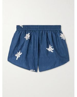 Alix Of Bohemia Lucy Pacific Floral-Print Silk Shorts - Blue