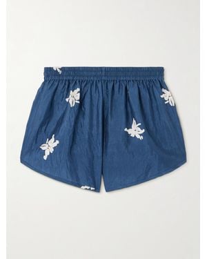 Alix Of Bohemia Lucy Pacific Floral-Print Silk Shorts - Blue