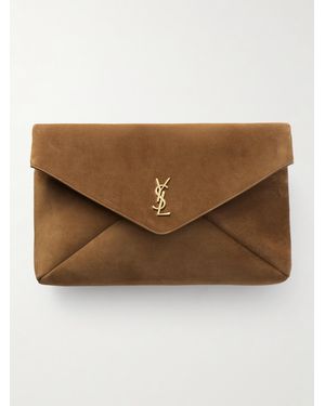 Saint Laurent Cassandre Xxl Envelope Clutch Aus Veloursleder - Braun