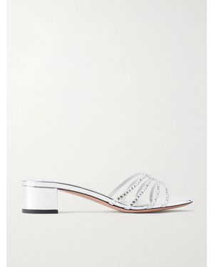 Aquazzura Sensation 35 Embellished Metallic Leather Mule - Natural