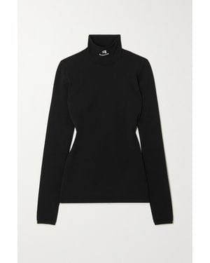 Balenciaga Open-Back Embroidered Modal-Blend Jersey Turtleneck Top - Black