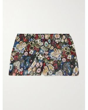 KHAITE Tilly Floral-Print Silk-Chiffon Shorts - Metallic