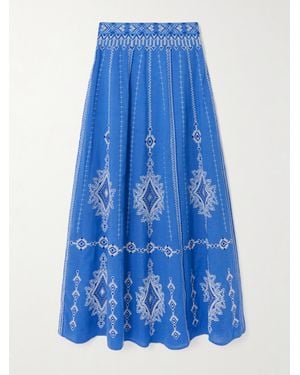 Emporio Sirenuse Camille Astragal Maxirock Aus Einer Bestickten Leinen-Baumwollmischung - Blau