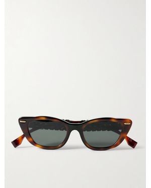 Fendi Interlace Cat-Eye Leather-Trimmed Tortoiseshell Acetate Sunglasses - Brown